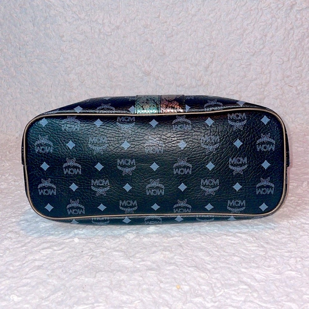 MCM Visetos Monogram Princess Lion Snakeskin Stripe Shoulder Bag Tote in Black - Picture 11 of 16